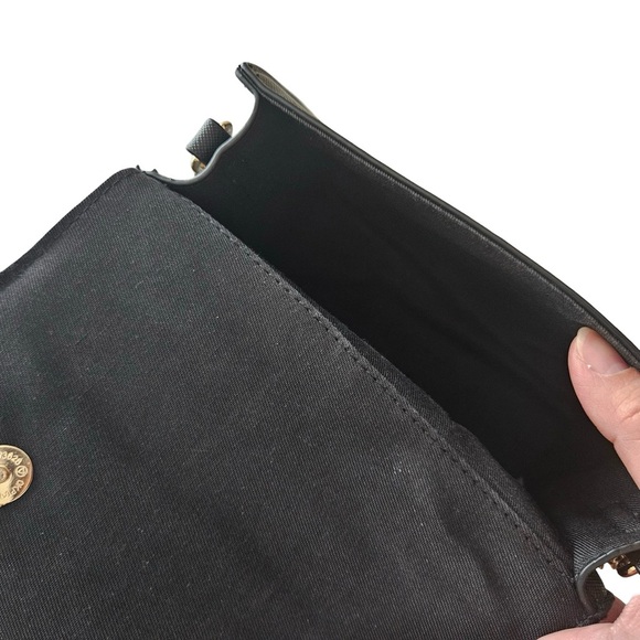 Black Structured Crossbody Bag with Gold Chain Strap & Top Handle Purse - Picture 7 of 8